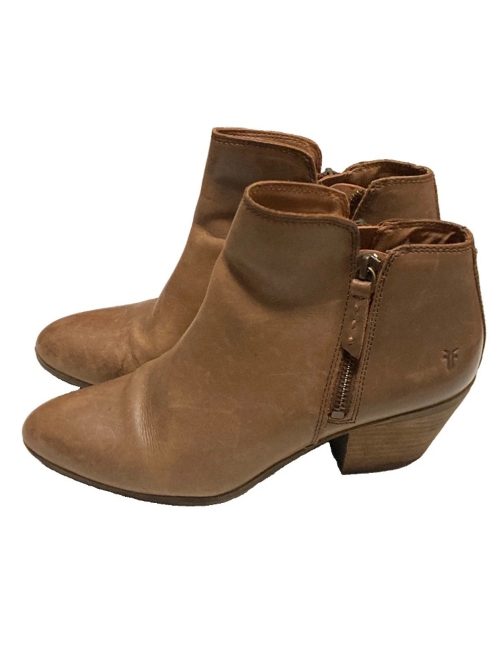Frye Tan Leather Judith Side-Zip Ankle Booties 7.5